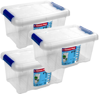 3x Opbergboxen/opbergdozen met deksel 5 liter kunststof transparant/blauw - Opbergbox