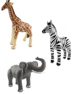 3x Opblaasbare dieren zebra olifant en giraffe