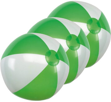 3x Opblaasbare strandballen groen/wit 28 cm speelgoed