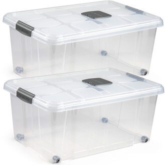 3x Opslagbakken/organizers met deksel 36 liter 59 cm transparant - Opbergbox