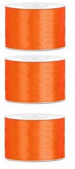 3x Oranje satijnlint rollen 5 cm x 25 meter cadeaulint verpakkingsmateriaal - Cadeaulinten