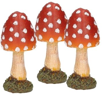 3x Paddenstoelen beeldjes 8 cm van polyresin - Beeldjes Multikleur