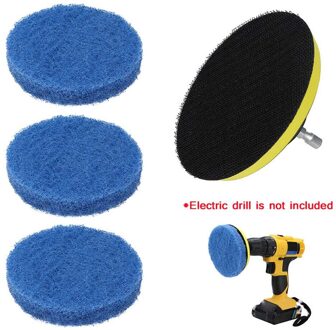 3x Pads + 1x Plaat Auto Polijsten Gereedschap Power Scrubber Elektrische Boor Plaat Huishoudelijke Schoonmaakmiddelen Sofa Badkamer Tegel Waxen Kit Blauw