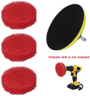 3x Pads + 1x Plaat Auto Polijsten Gereedschap Power Scrubber Elektrische Boor Plaat Huishoudelijke Schoonmaakmiddelen Sofa Badkamer Tegel Waxen Kit Rood