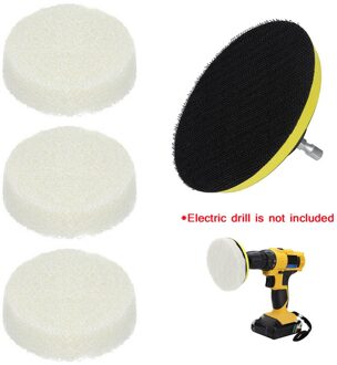 3x Pads + 1x Plaat Auto Polijsten Gereedschap Power Scrubber Elektrische Boor Plaat Huishoudelijke Schoonmaakmiddelen Sofa Badkamer Tegel Waxen Kit wit