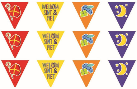 3x Papieren vlaggenlijnen Welkom Sint en Piet 6 meter - Vlaggenlijnen Multikleur