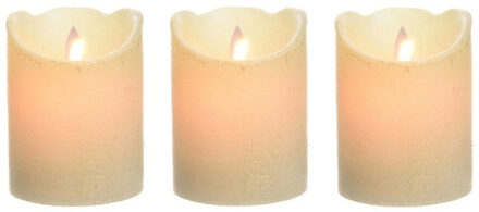 3x Parel witte LED kaarsen/stompkaarsen 10 cm flakkerend