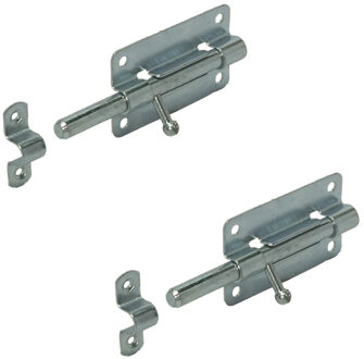 3x Plaatgrendels / heksluitingen staal verzinkt 10 x 5 cm - vergrendelen van tuinhekken en poorten - heksluitingen / poortsloten / hekgrendels