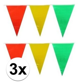 3x plastic vlaggenlijn geel/rood/groen 10 meter - Vlaggenlijnen Multikleur