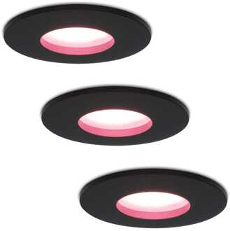 3x Porto Smart Inbouwspots RGBWW IP44 Zwart