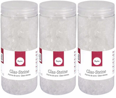 3x potjes transparante decoratie steentjes glas 475 ml - bloempotten/vazen deco kleine stenen 4-10 mm