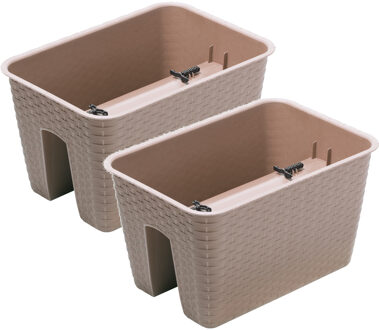 3x Ratolla rechthoekige rotan balkon plantenpotten/bloempotten taupe 39 cm - 13 liter - Tuin/balkon decoraties