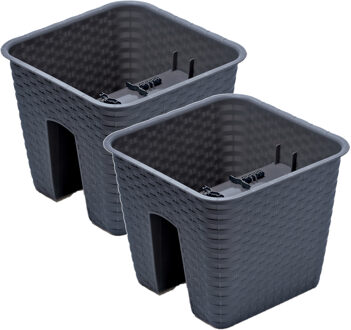 3x Ratolla vierkante rotan balkon plantenpotten/bloempotten antraciet 8,5 liter