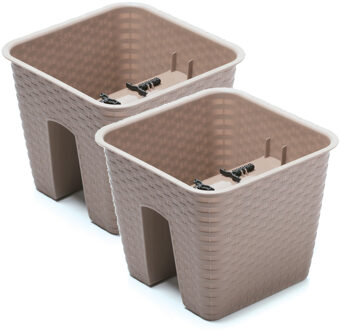 3x Ratolla vierkante rotan balkon plantenpotten/bloempotten taupe 8,5 liter