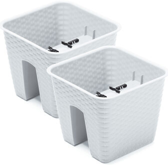 3x Ratolla vierkante rotan balkon plantenpotten/bloempotten wit 8,5 liter