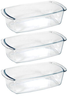 3x Rechthoekige cake/bakvormen/ovenschalen - Glas - 27 x 14 x 7 cm - Bakvormen voor o.a. cakes en brownies