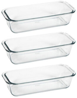 3x Rechthoekige cake/bakvormrn/ovenschalen - Glas - 31 x 13 x 7 cm - Bakvormen voor o.a. cakes en brownies