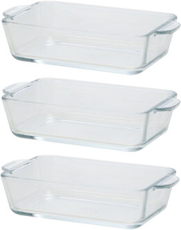 3x Rechthoekige glazen mini ovenschaal 500 ml 20 x 11 x 5 cm - Ovenschotel schalen