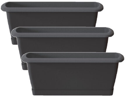 3x Respana plantenbak/bloembak antraciet 49 cm inclusief onderzetter