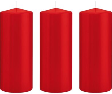 3x Rode cilinderkaarsen/stompkaarsen 8 x 20 cm 119 branduren