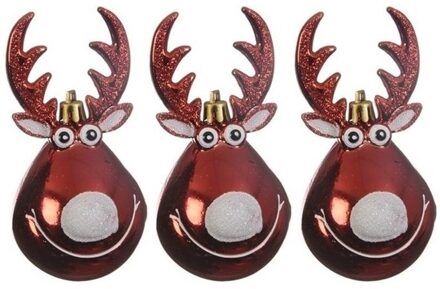 3x Rode rendier Rudolph kerstornamenten kersthangers 11 cm - Kersthangers Rood