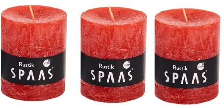 3x Rode rustieke cilinderkaarsen/stompkaarsen 7 x 8 cm - Stompkaarsen Rood