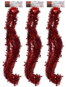 3x Rode tinsel kerstslingers 270 cm Rood