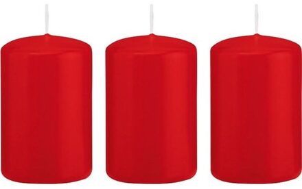 3x Rode woondecoratie kaarsen 5 x 8 cm 18 branduren