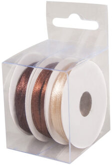 3x Rollen hobby/decoratie kleurenmix bruin satijnen sierlint 3 mm x 6 meter