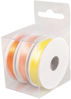 3x Rollen hobby/decoratie kleurenmix oranje satijnen sierlint 3 mm x 6 meter