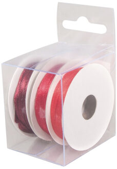 3x Rollen hobby/decoratie kleurenmix rood satijnen sierlint 3 mm x 6 meter