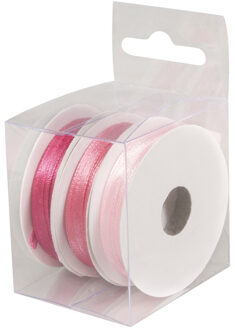 3x Rollen satijnlint kleurenmix roze rol 10 cm x 6 meter cadeaulint verpakkingsmateriaal - Cadeaulinten