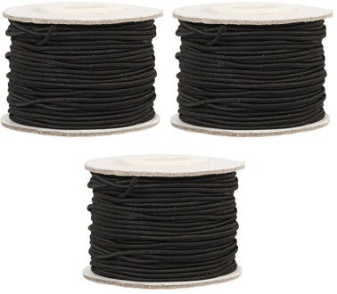 3x Rollen zwart elastiek 1 mm x 20 meter hobbymateriaal - 1 mm - Zelf kleding/mondkapjes maken - Naaibenodigdheden - Knutsel/hobbymateriaal