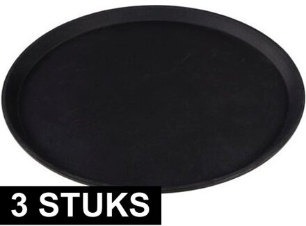 3x Ronde dienbladen met antislip - kunststof - 40,5 cm - Horeca dienbladen zwart