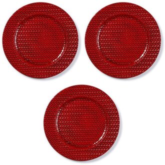 3x Ronde rode gevlochten onderzet borden/kaarsonderzetters 33 cm - Kaarsenplateaus Rood