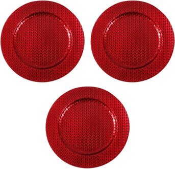 3x Ronde rode vlechtpatroon onderzet borden/kaarsonderzetter 33 cm - Kaarsenplateaus Rood