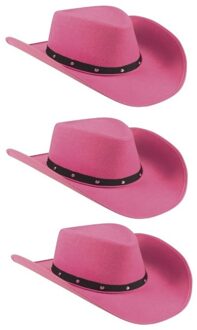 3x Roze cowboyhoeden Wichita voor dames - Feesthoeden verkleedkleding - Cowboy/Western themafeest