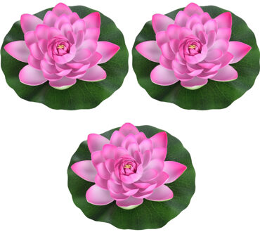 3x Roze drijvende kunst waterlelie bloemen 18 cm - Tuinaccessoires - Vijverbenodigdheden - Vijverdecoratie - Nep/kunst bloemen/planten - Waterlelies