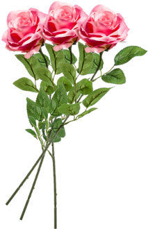 3x Roze rozen Marleen kunstbloemen 63 cm