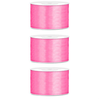 3x Roze satijnlint rollen 3,8 cm x 25 meter cadeaulint verpakkingsmateriaal - Cadeaulinten