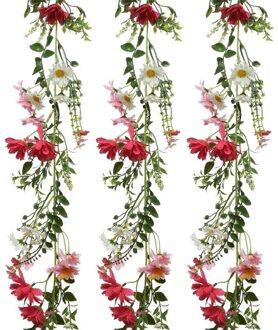 3x Roze/witte kunsttak kunstplanten slingers 180 cm - Kunstplanten/kunsttakken