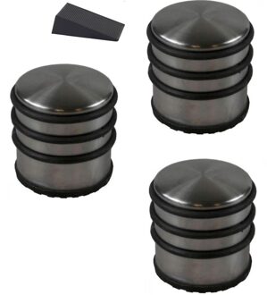 3x RVS deurstopper rond inclusief deurwig - 7 x 7 cm - 1 kg - deurstop