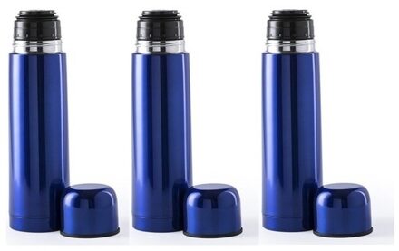 3x RVS thermosflessen/isoleerkannen 500 ml blauw - Thermoskannen - Isolatiekannen