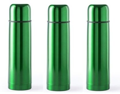 3x RVS thermosflessen/isoleerkannen 500 ml groen - Thermoskannen - Isolatiekannen