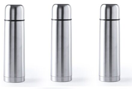 3x RVS thermosflessen/isoleerkannen 500 ml zilver - Thermoskannen - Isolatiekannen