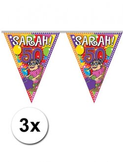 3x Sarah 50 jaar feest slinger 10 meter