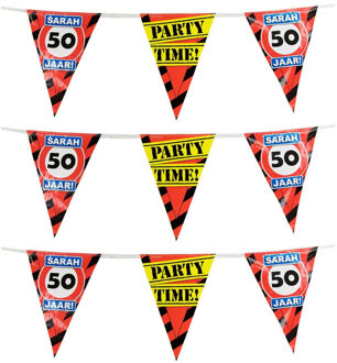 3x Sarah 50 jaar vlaggenlijn waarschuwingsbord 10mtr - Vlaggenlijnen Multikleur