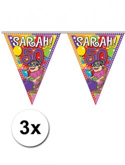 3x Sarah vlaggenlijn van plastic 10 meter - Vlaggenlijnen Multikleur
