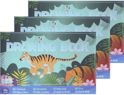 3x Schetsboeken A4 formaat - 80 vellen blanco papier - Teken boeken A4 formaat - Hobby/speelgoed