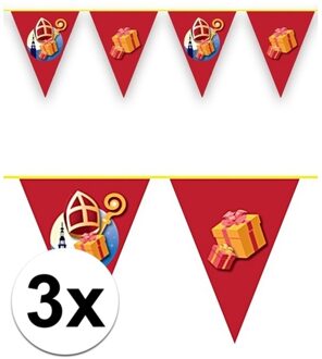 3x Sinterklaas decoratie vlaggen slinger rood 10 meter - Feestslingers